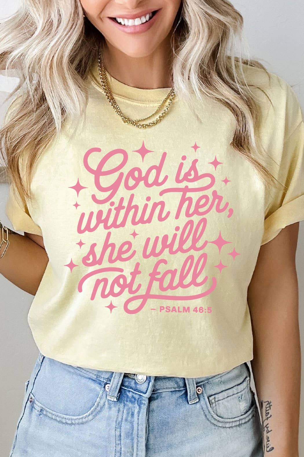 God Is With Her She Will Not Fall Comfort Colors Tee