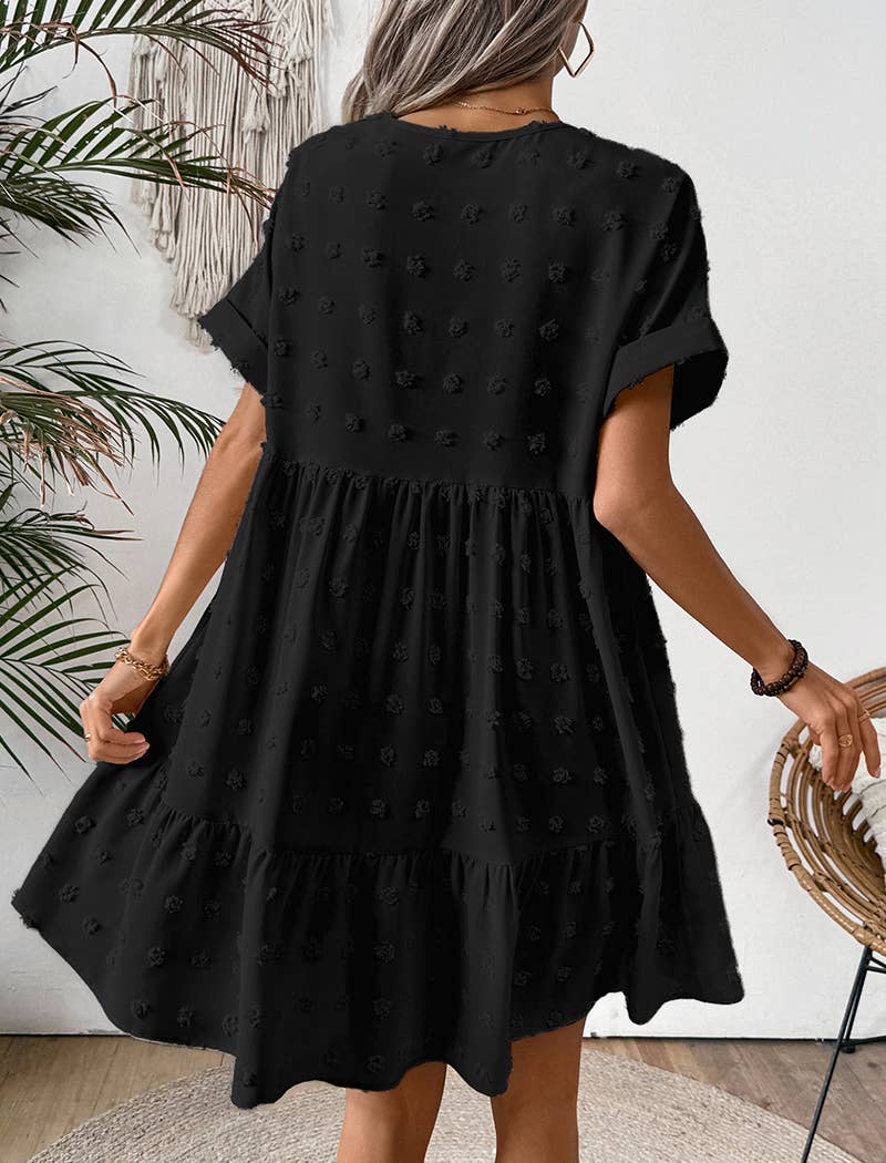 Textured V-Neck Short Sleeve Dress