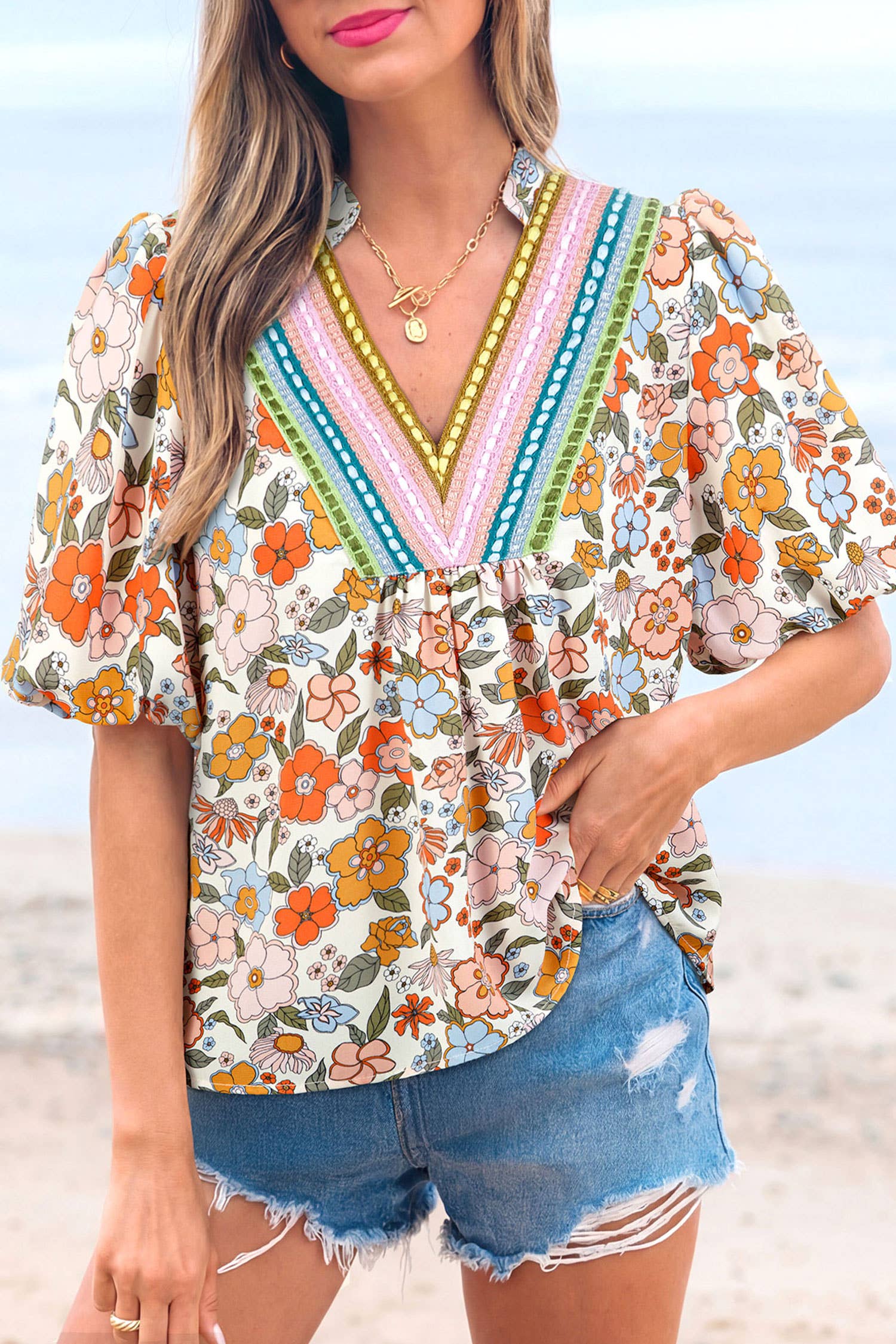 Summer Fashion Crochet Boho Half Sleeve Floral Blouse (S-4X)