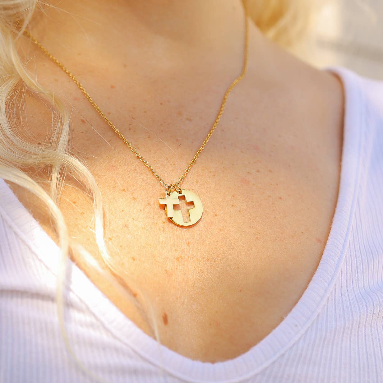 Stainless Steel Cutout 2 Piece Cross Necklace