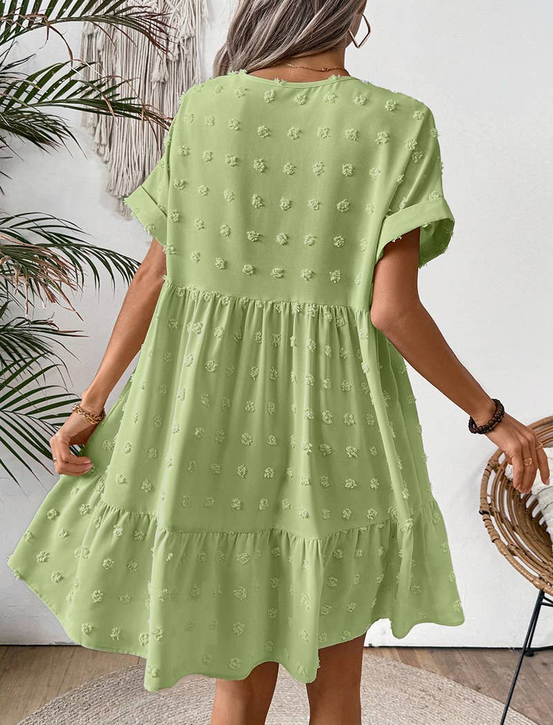 Textured V-Neck Short Sleeve Dress