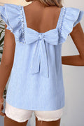 Fashion-W Textured Bow Knot Frilled Butterfly Sleeve Blouse