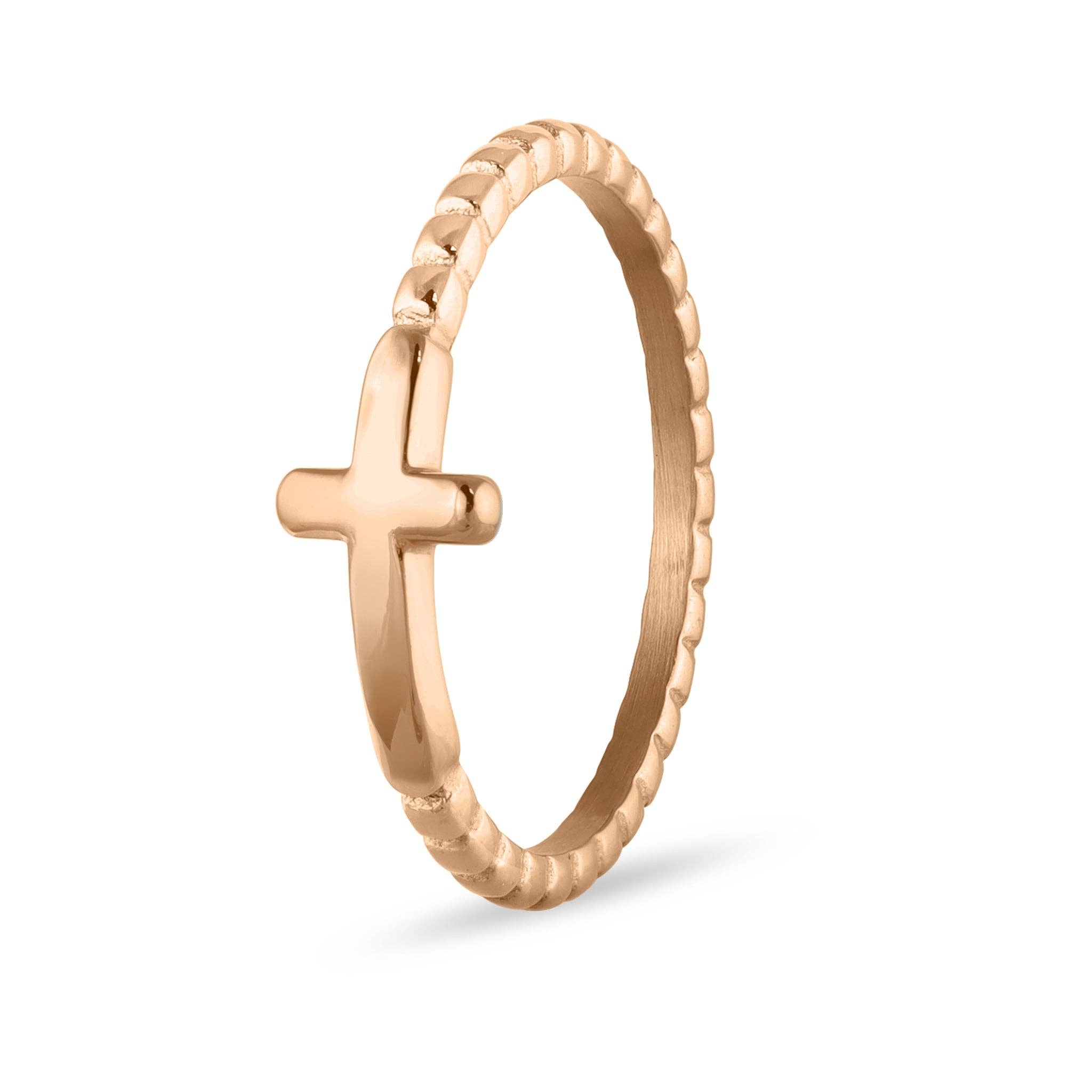 Stainless Steel Beaded Stackable Cross Ring