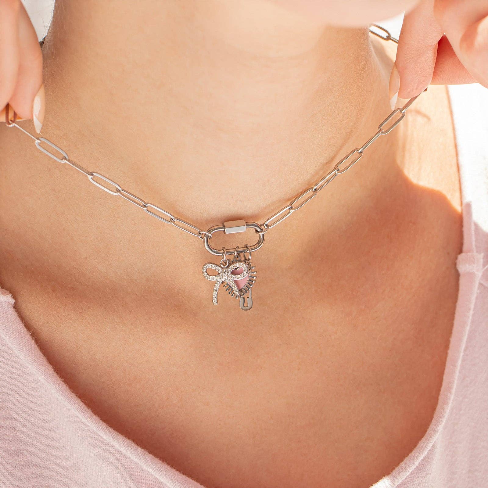 18K Gold PVD Paperclip Carabiner Necklace