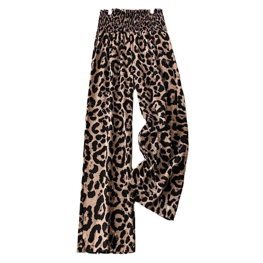 Leopard Print Wide Leg Elastic Waist Casual Pant