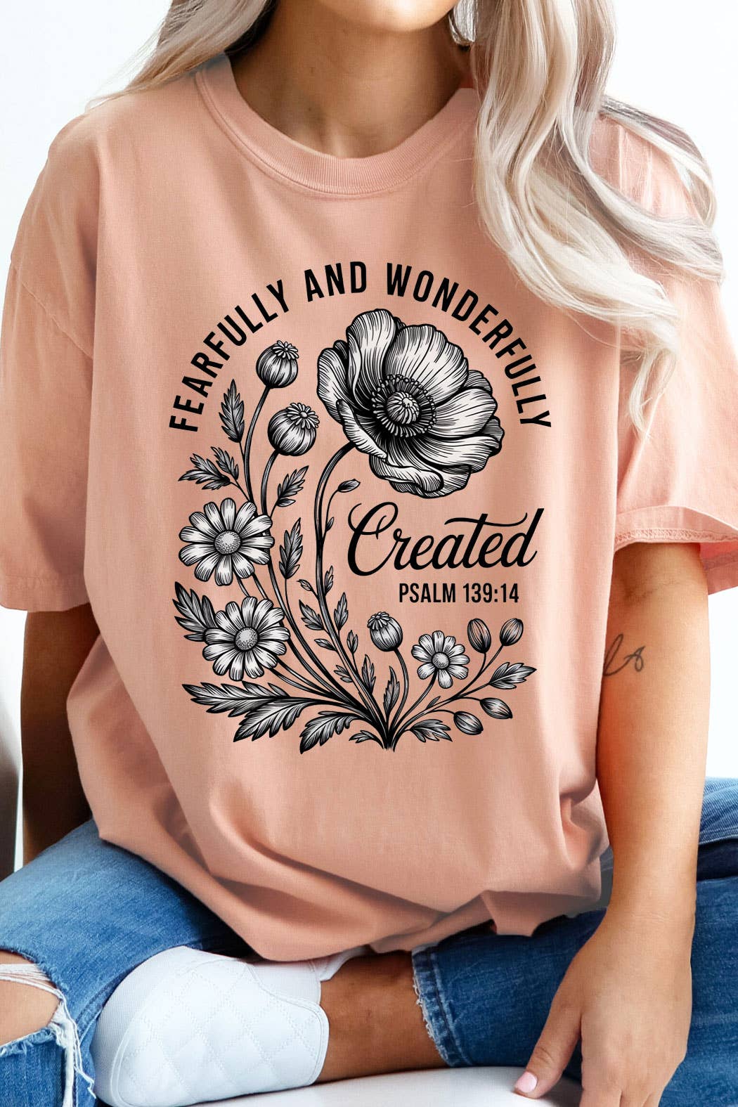 Fearfully And Wonderfully Created Floral Comfort Colors Tee