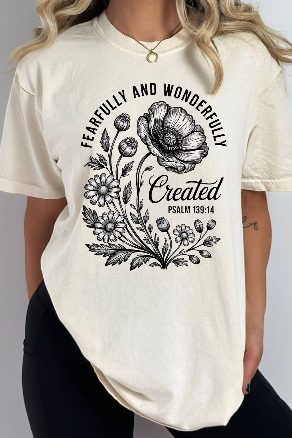 Fearfully And Wonderfully Created Floral Comfort Colors Tee