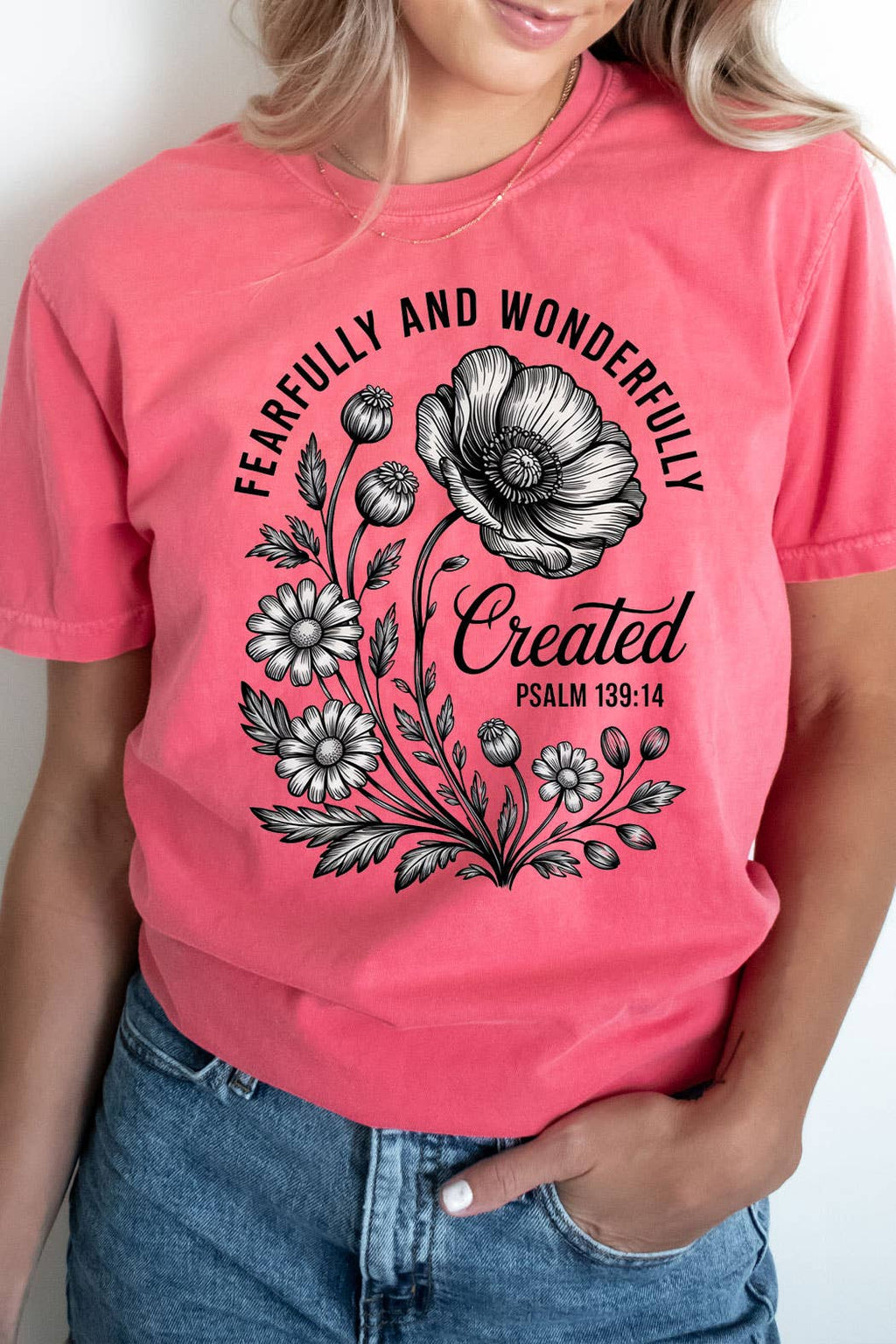 Fearfully And Wonderfully Created Floral Comfort Colors Tee
