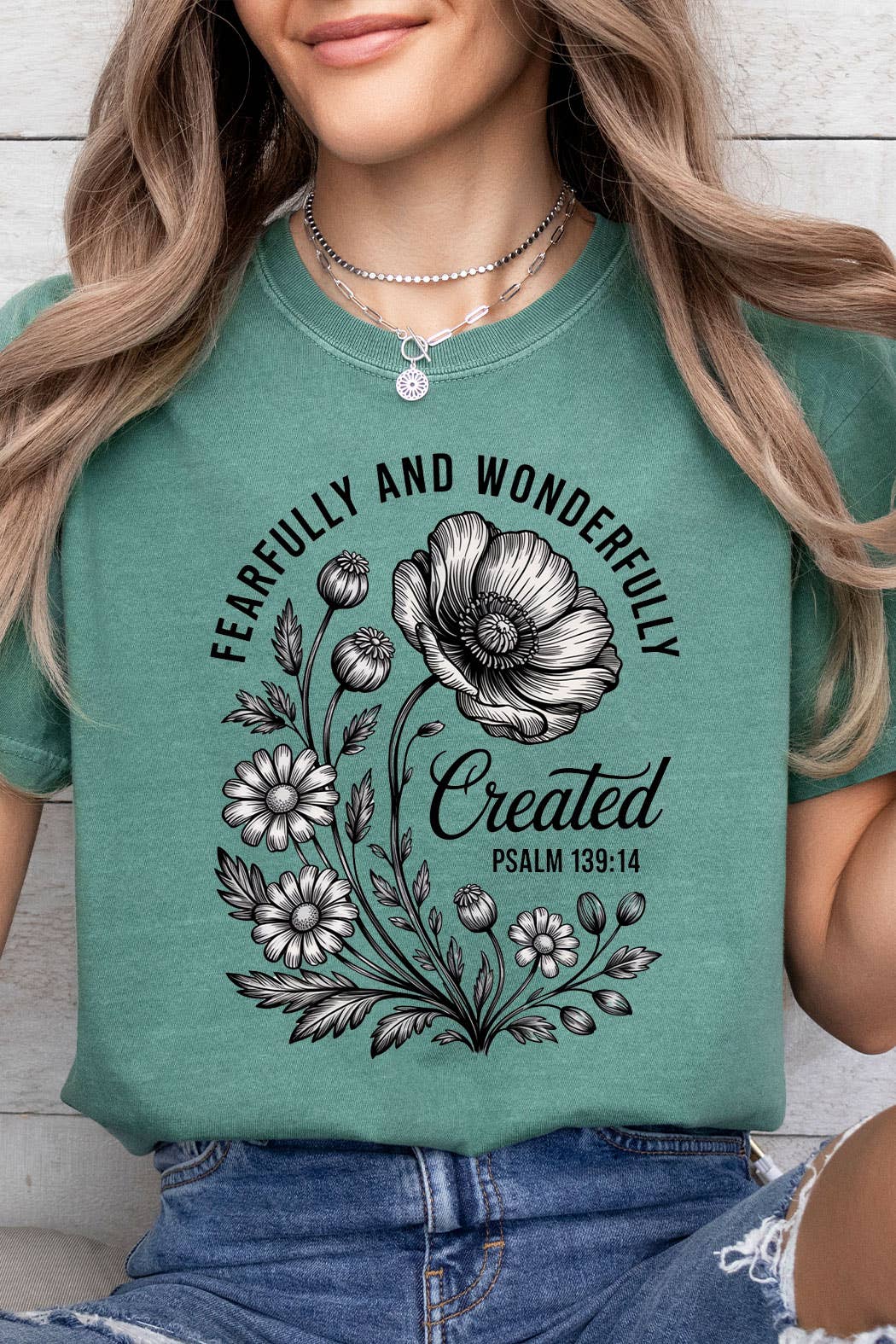 Fearfully And Wonderfully Created Floral Comfort Colors Tee