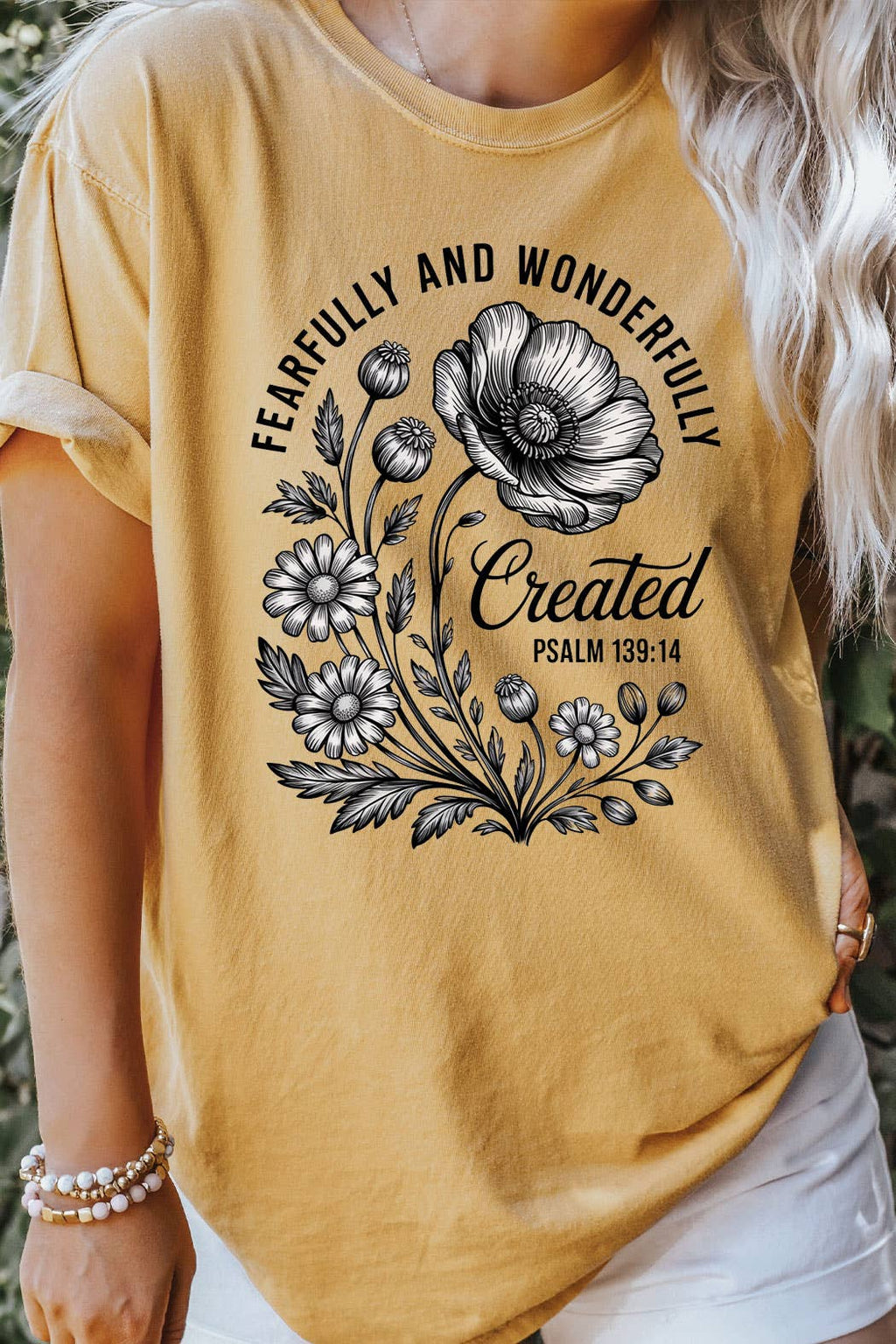 Fearfully And Wonderfully Created Floral Comfort Colors Tee