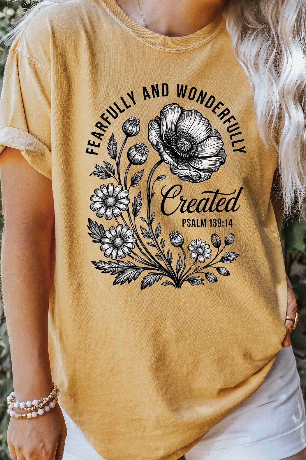 Fearfully And Wonderfully Created Floral Comfort Colors Tee