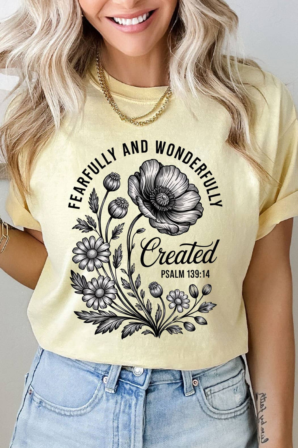 Fearfully And Wonderfully Created Floral Comfort Colors Tee