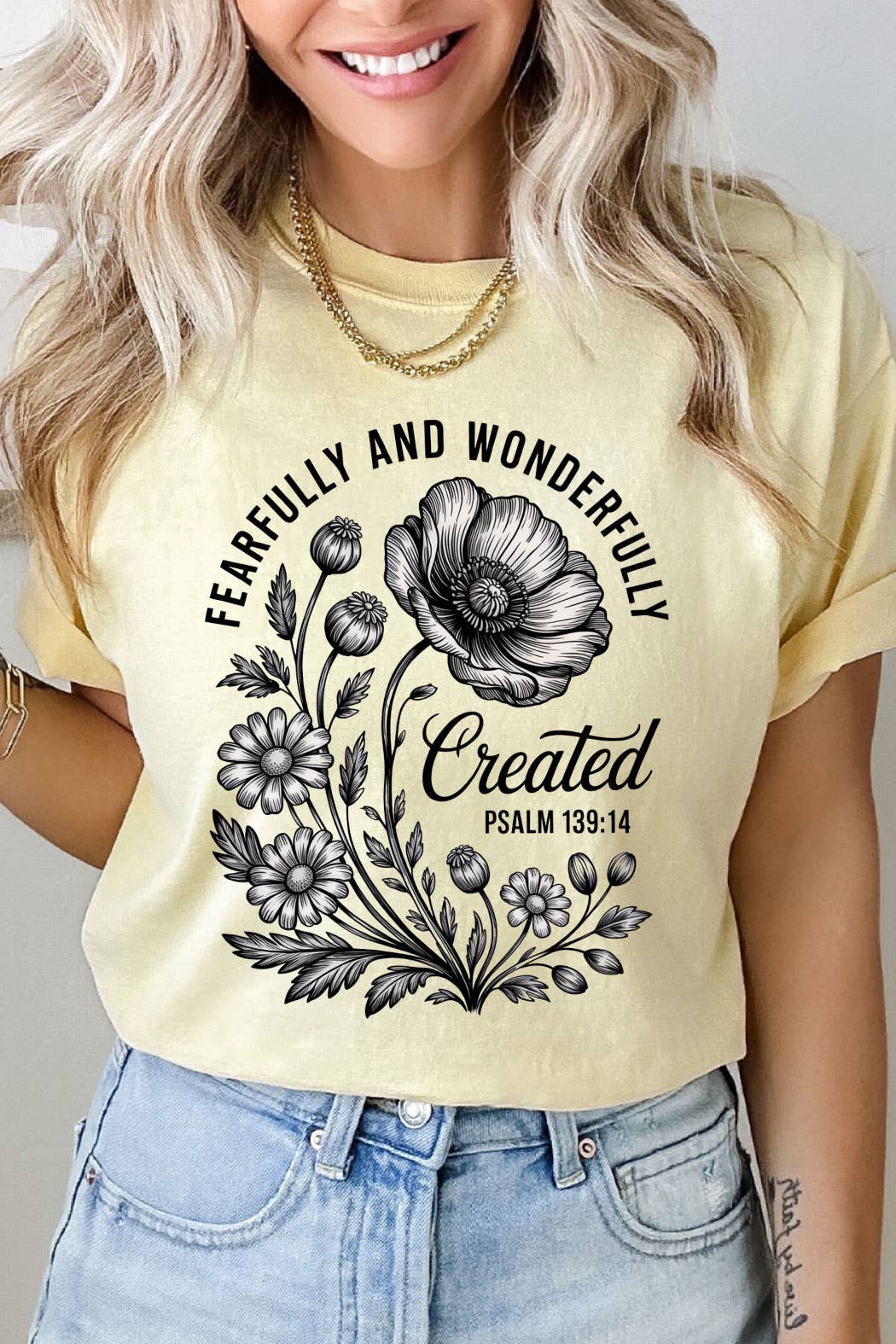 Fearfully And Wonderfully Created Floral Comfort Colors Tee