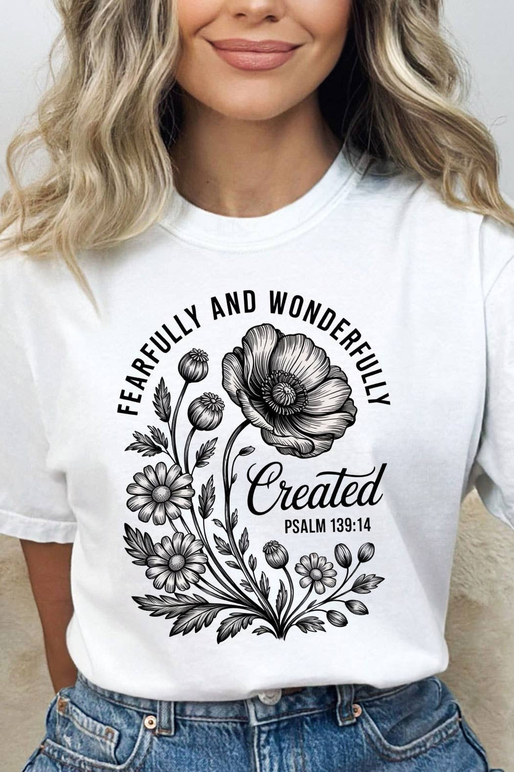 Fearfully And Wonderfully Created Floral Comfort Colors Tee