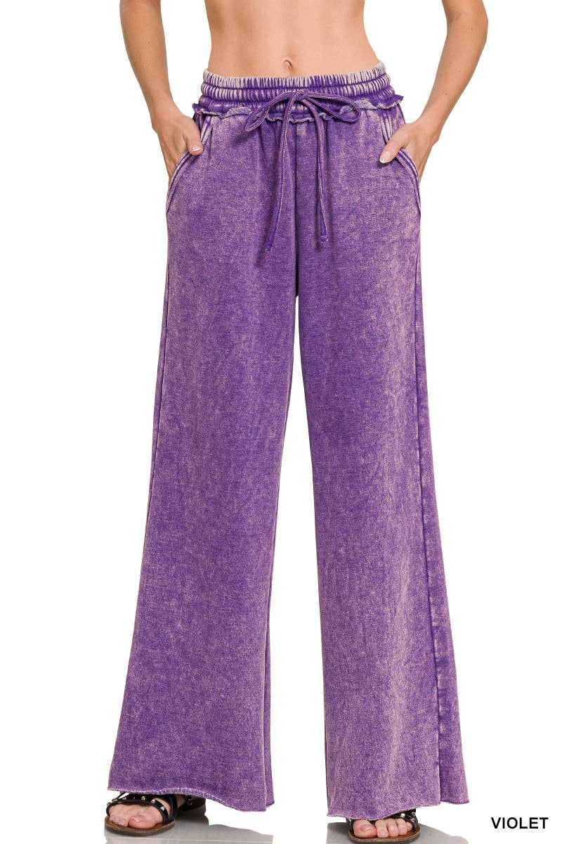 `Washed Sweatpants With Pockets - Zenana