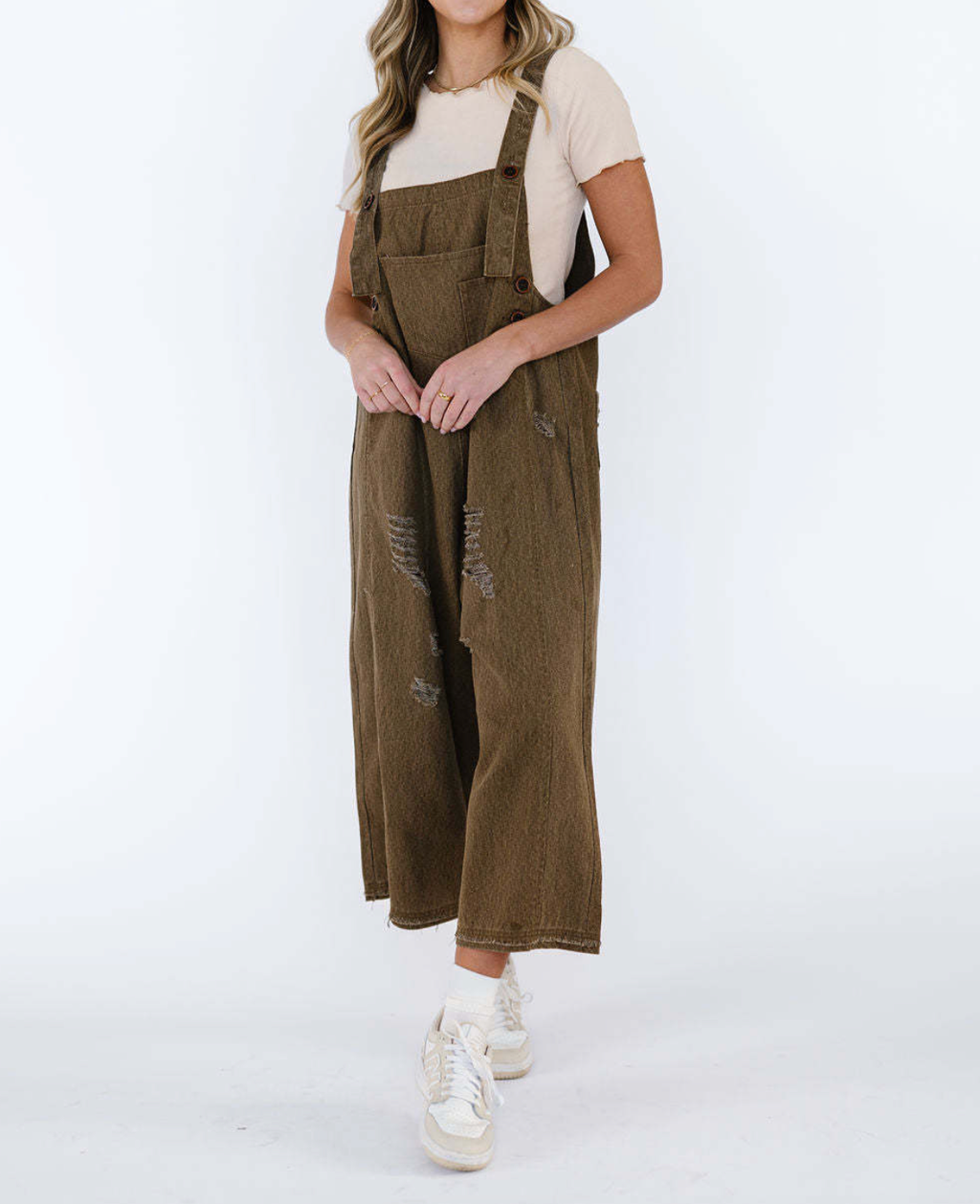 Women's Wide Leg Jumpsuit with Ripped Details Denim Overalls