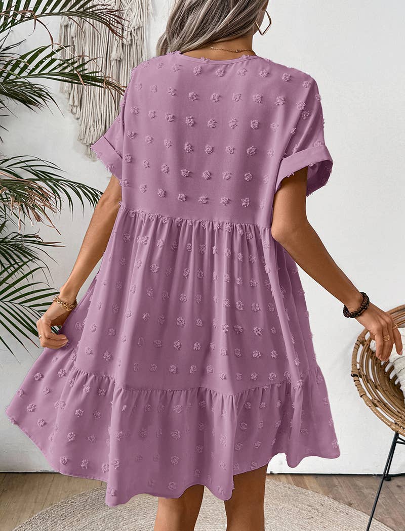 Textured V-Neck Short Sleeve Dress