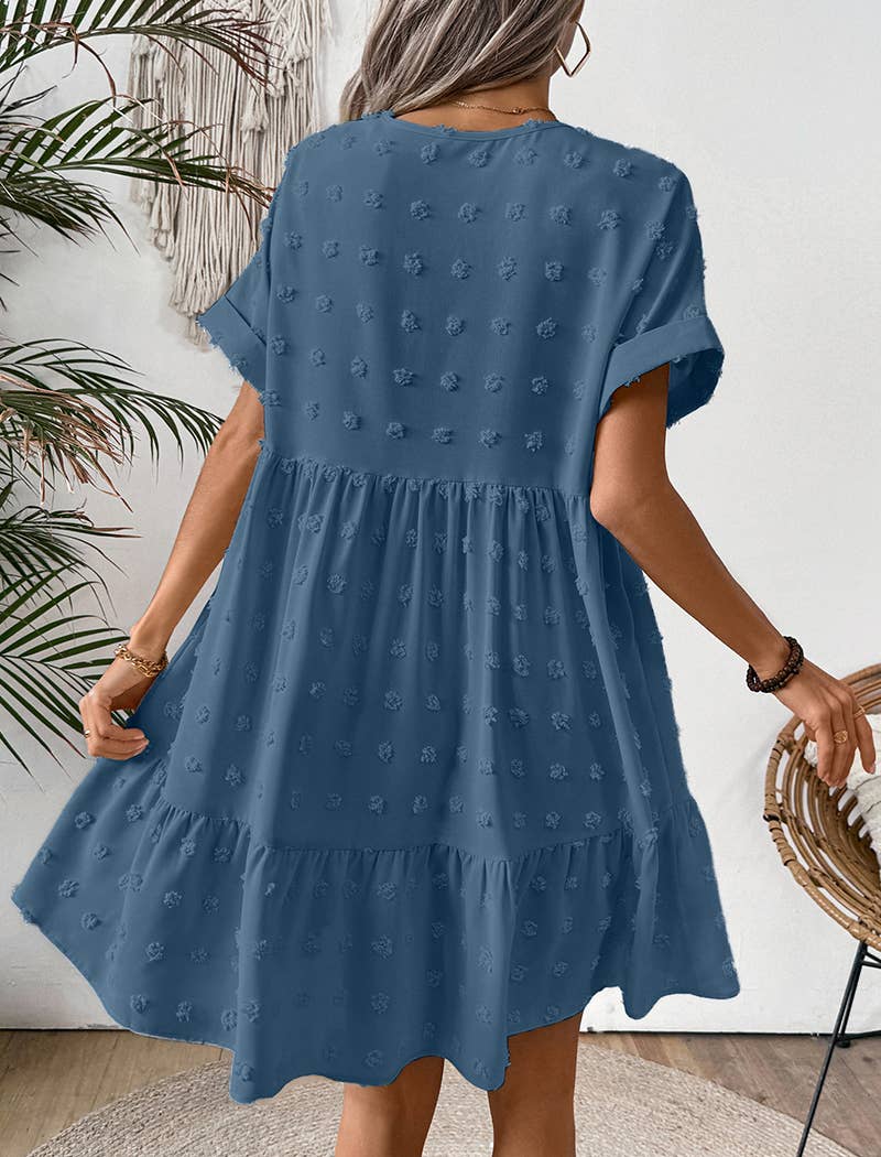 Textured V-Neck Short Sleeve Dress