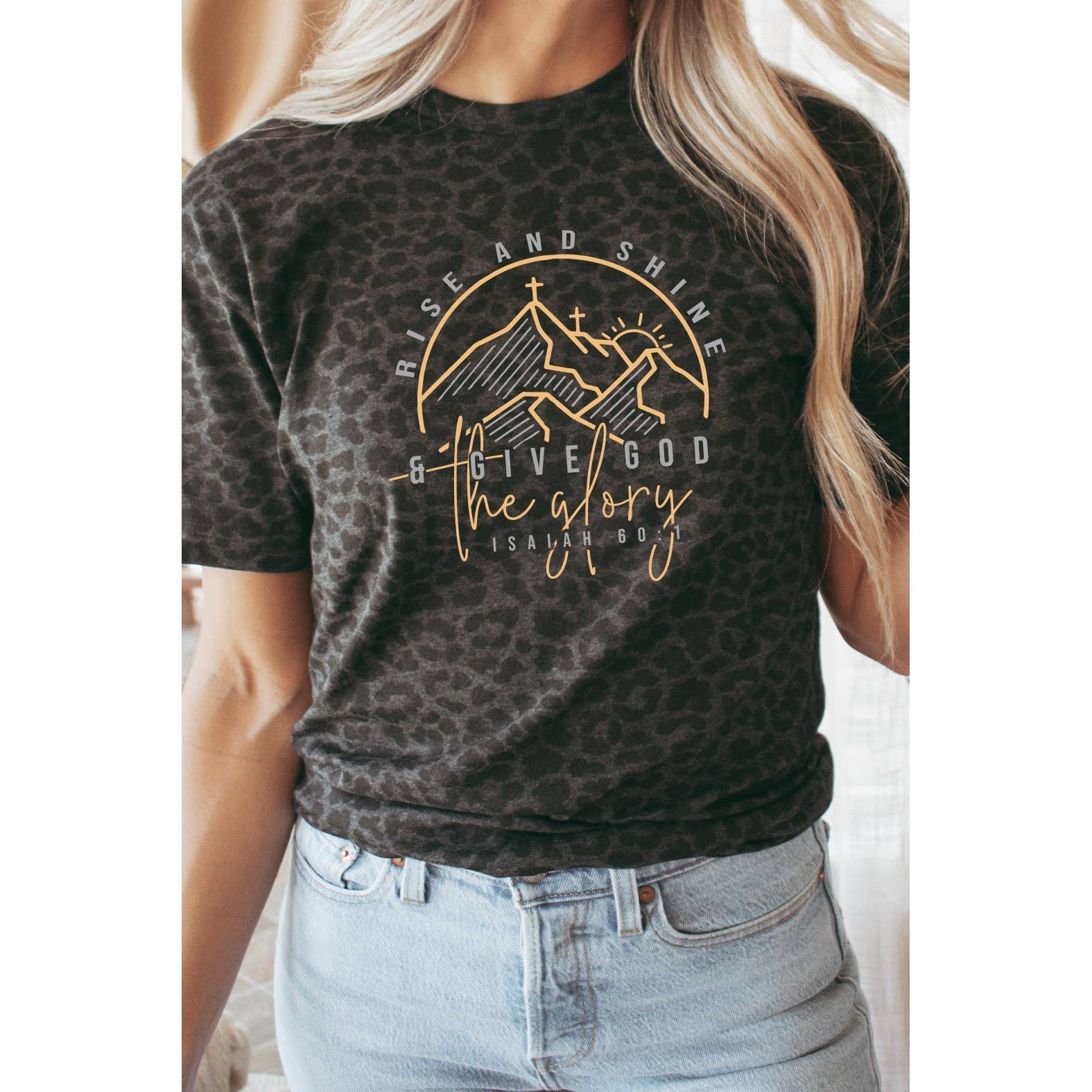 Give God The Glory Black Leopard Graphic Tee